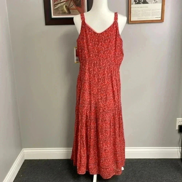 NWT Joie Bondi Abstract Red Pink Print Midi Dress Medium Womens Summer Sundress - Picture 4 of 4
